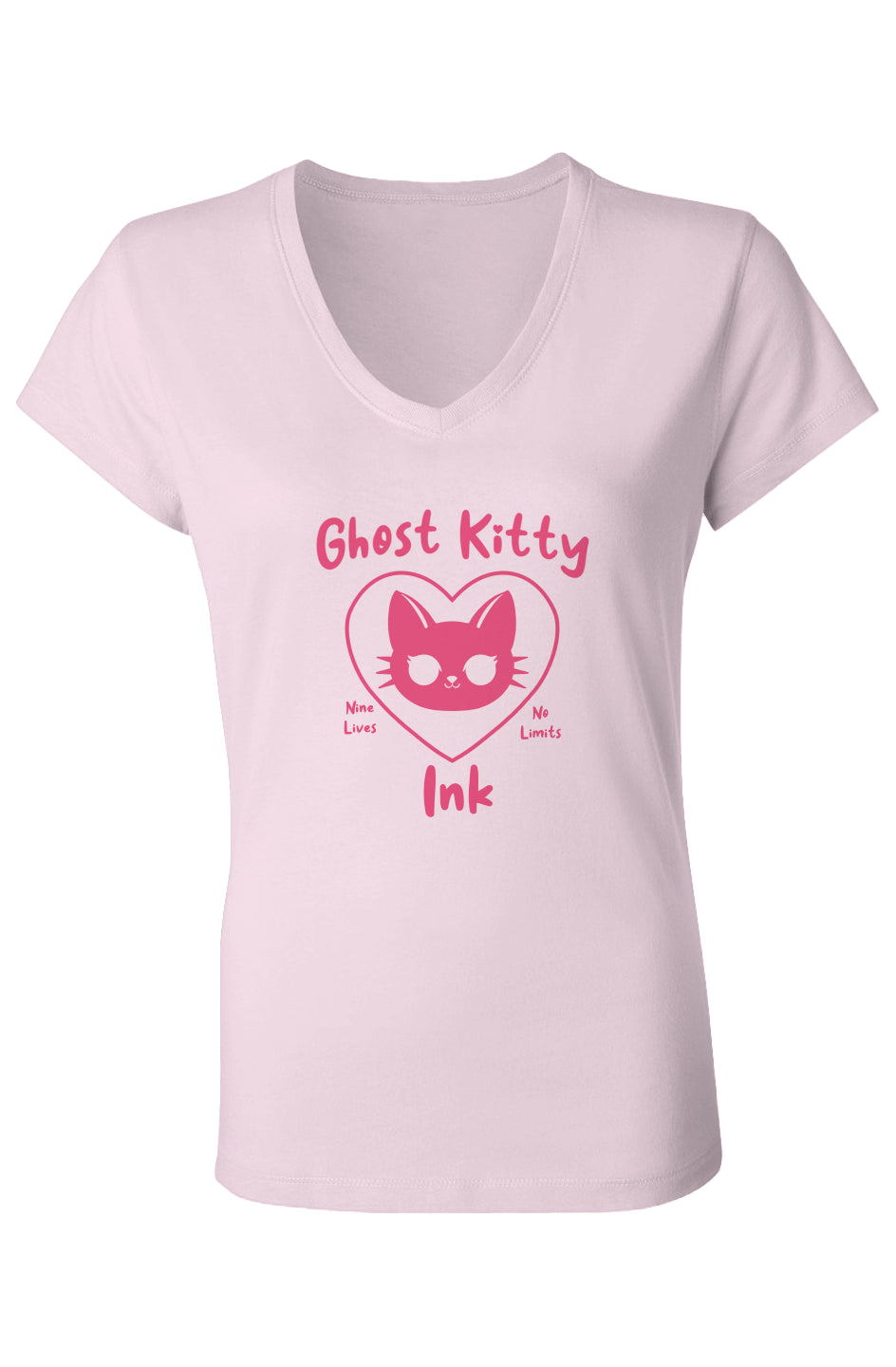 Nine Lives No Limits Ghost Kitty Ink Women’s V-Neck T-Shirt