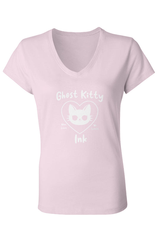 Nine Lives No Limits Ghost Kitty Ink Women’s V-Neck T-Shirt